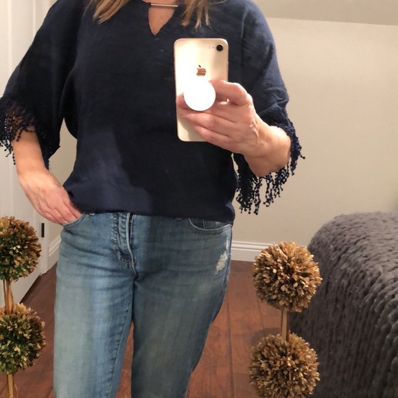 SzS navy blue fringed boho top - Picture 8 of 12
